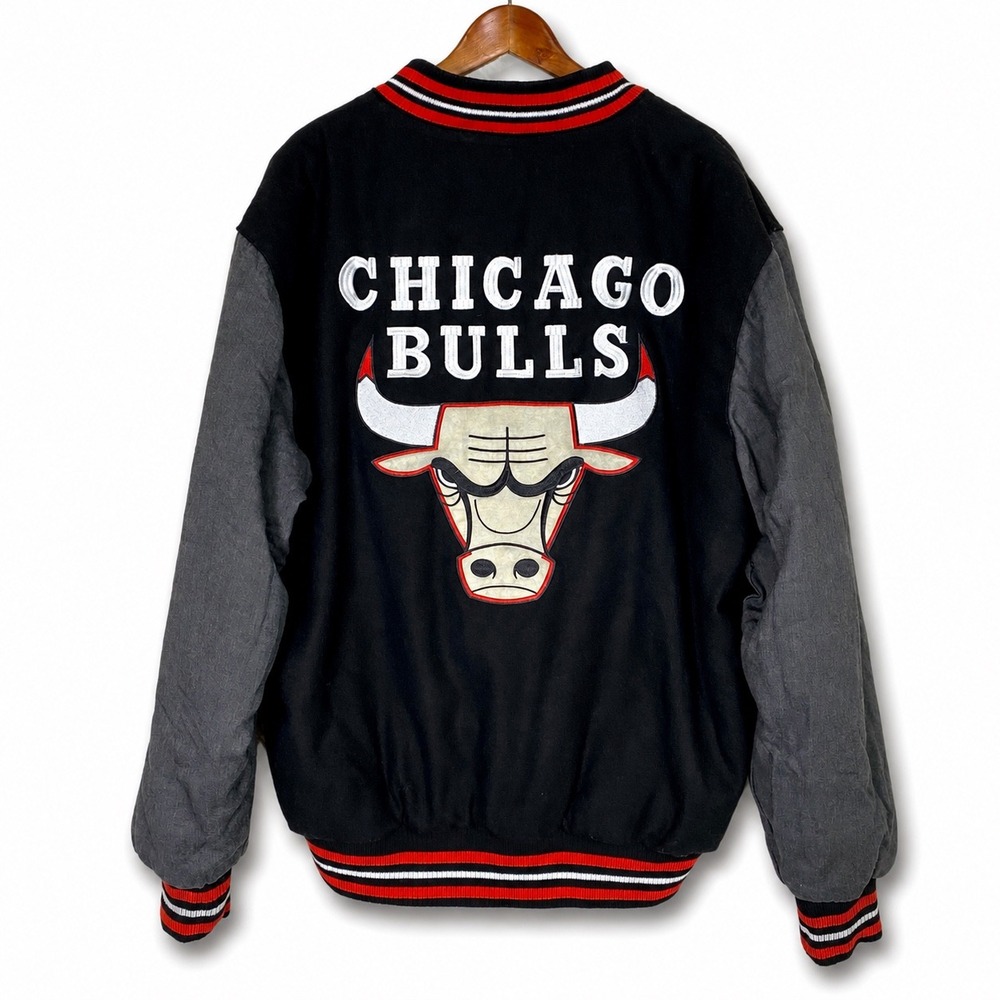 Vtg 90s Chicago Bulls Mens 2XL JH Design NBA Wool Varsity Jacket RARE White Logo